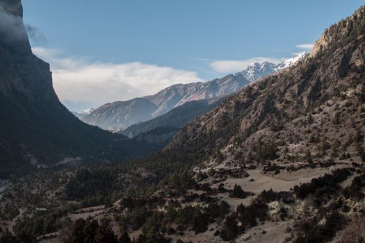 Mountains surrounding Upper Pisang, over Marshyangdi river, Annapurna circuit, Nepal