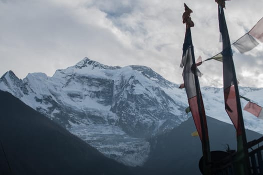 Snow-covered peak trekking Annapurna circuit, Himalaya, Nepal, Asia