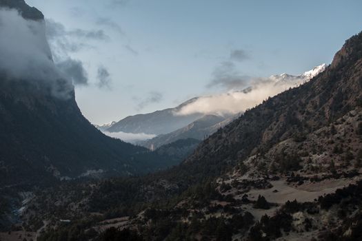 Mountains surrounding Upper Pisang, over Marshyangdi river, Annapurna circuit, Nepal