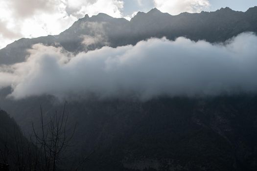 Mountains surrounding Upper Pisang, over Marshyangdi river, Annapurna circuit, Nepal