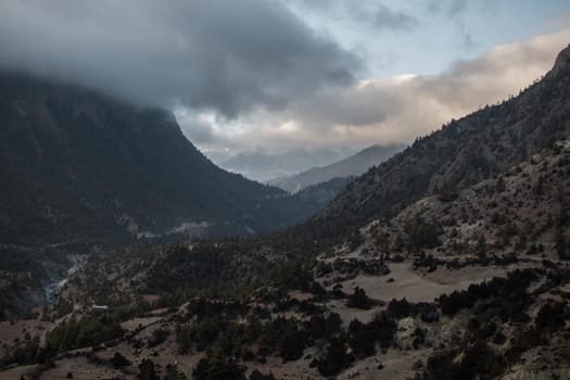 Mountains surrounding Upper Pisang, over Marshyangdi river, Annapurna circuit, Nepal