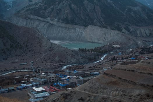 Above Manang mountain village and glacier lake, trekking Annapurna circuit, Nepal