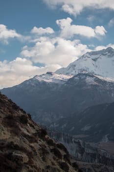 Mountains trekking Annapurna circuit, Marshyangdi river valley, Himalaya, Nepal, Asia