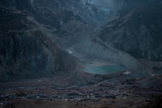 Above Manang mountain village and glacier lake, trekking Annapurna circuit, Nepal
