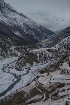 Marshyangdi river by Ledar village, trekking Annapurna circuit, Himalaya, Nepal