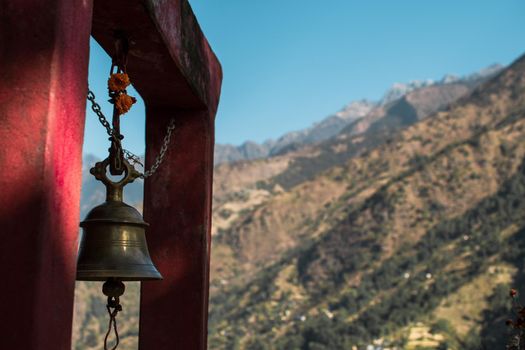 Buddhist bell in the nepalese mountains, Bahundanda, Annapurna circuit