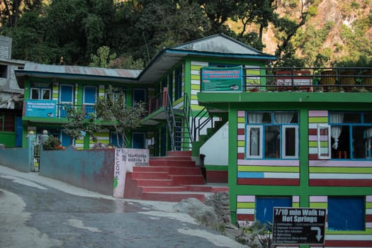 Colorful Jagat mountain village in Marshyangdi river valley, Annapurna circuit, Nepal