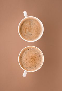 Drinks menu, italian espresso recipe and organic shop concept - Cup of hot coffee as breakfast drink, flatlay cups on beige background