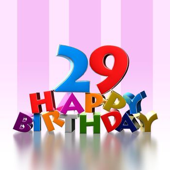 29 happy birthday 3D illustration on pink background.