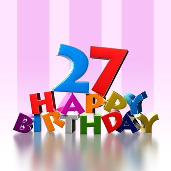 27 happy birthday 3D illustration on pink background.