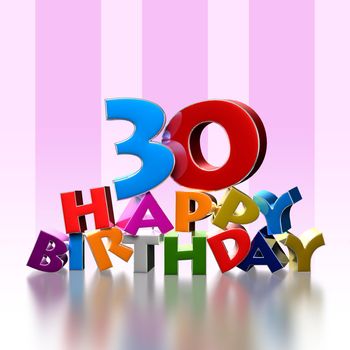30 happy birthday 3D illustration on pink background.