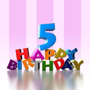5 happy birthday 3D illustration on pink background.With clipping path.