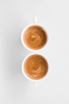 Drinks menu, italian espresso recipe and organic shop concept - Cup of hot french coffee as breakfast drink, flatlay cups on white background