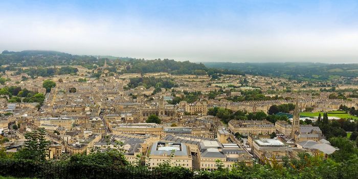 Panoramic aerial view of the city of Bath, UK