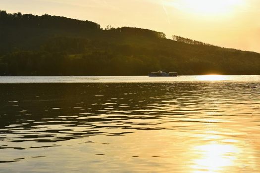 Brno dam. South Moravia. Czech Republic Europe. Recreational area of entertainment and sports. Beautiful countryside with nature, clear water and sunset.