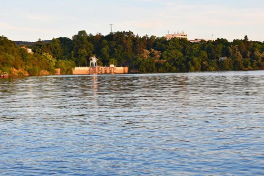 Brno dam. South Moravia. Czech Republic Europe. Recreational area of entertainment and sports. Beautiful countryside with nature, clear water and sunset.