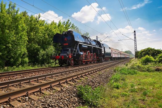 Beautiful old steam train Albatros. Cruise train for special moments of holidays.