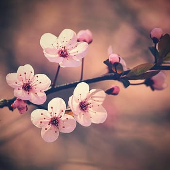 Beautiful flowering Japanese cherry - Sakura. Background with flowers on a spring day.