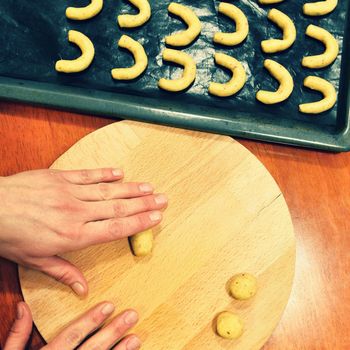 Baking home made Christmas cookies. Classical Czech tradition. Concept for the winter season, food and Christmas holidays.