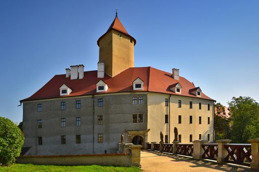 Beautiful Gothic castle Veveri. The city of Brno at the Brno dam. South Moravia - Czech Republic - Central Europe.