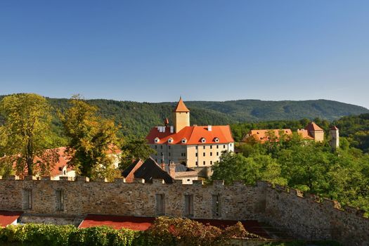 Beautiful Gothic castle Veveri. The city of Brno at the Brno dam. South Moravia - Czech Republic - Central Europe.