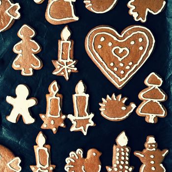 Christmas homemade gingerbread cookies. Festive concept with baking on Christmas time.