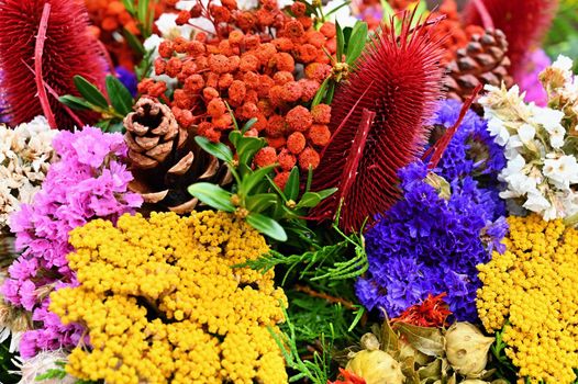 Beautiful colorful natural decoration. Decor for the autumn season.