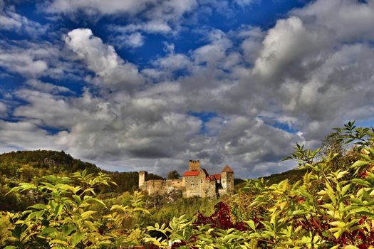 Beautiful autumn landscape in Austria with a nice old Hardegg castle.