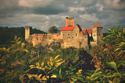 Beautiful autumn landscape in Austria with a nice old Hardegg castle.