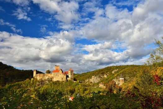 Beautiful autumn landscape in Austria with a nice old Hardegg castle.