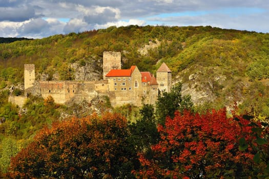 Beautiful autumn landscape in Austria with a nice old Hardegg castle.