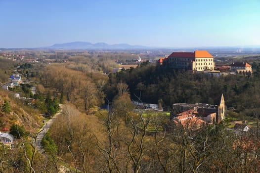 Beautiful old castle with a landscape in the background. Dolni kounice - South Moravia - Czech Republic