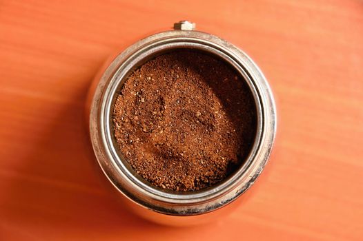 Moka coffee pot. Preparation of fresh good coffee at home.