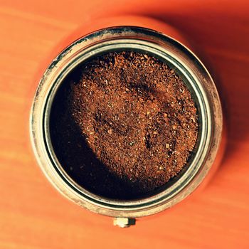Moka coffee pot. Preparation of fresh good coffee at home.