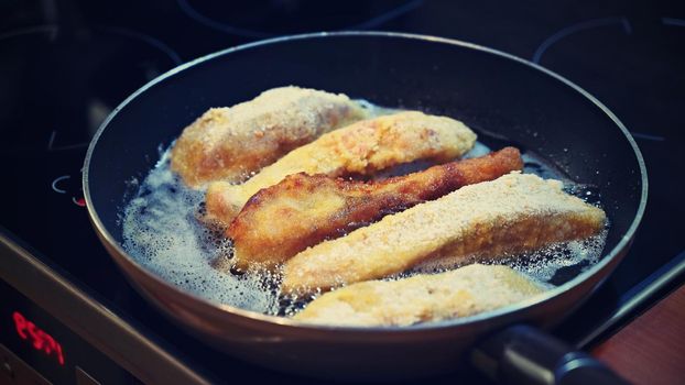 Traditional Czech Christmas Dinner. Fried fish - carp