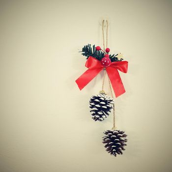 Beautiful natural Christmas decorations. Pine cone from a tree on a white background.