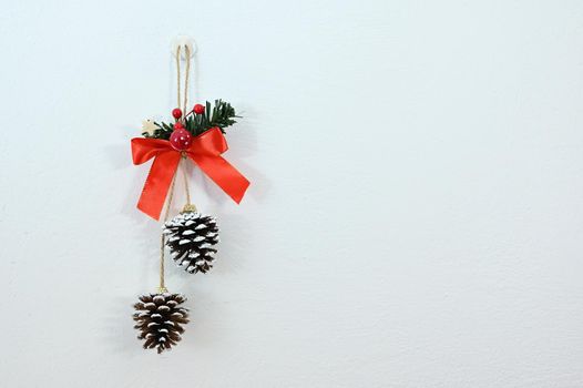 Beautiful natural Christmas decorations. Pine cone from a tree on a white background.