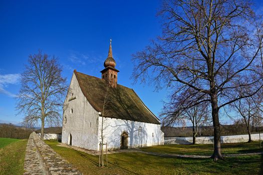 Landscape with a beautiful chapel near castle Veveri. Czech Republic city of Brno. The Chapel of the Mother of God.