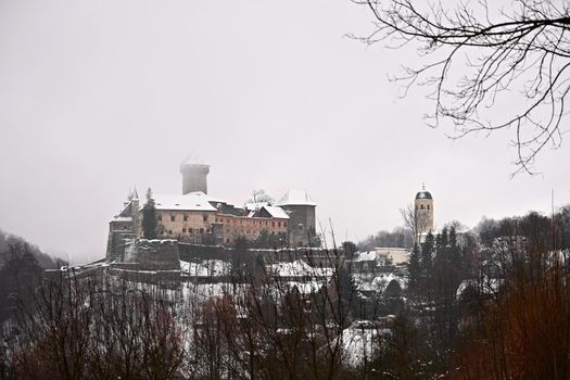 Sovinec. Beautiful old castle in winter. South Moravia - Czech Republic.