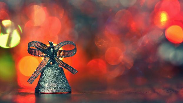 Christmas and New Year holidays abstract background, winter season. Christmas greeting card with ornaments and lights.
