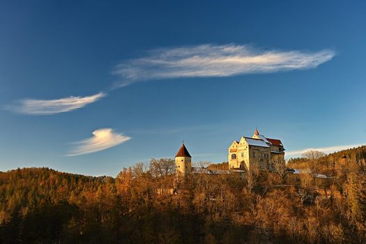 Beautiful old Czech castle Pernstejn. Gothic castle from the middle of the 13th century. Nedvedice - southern Moravia - Czech Republic.
