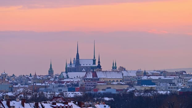The city of Brno, Czech Republic-Europe. Top view of the city with monuments and roofs.