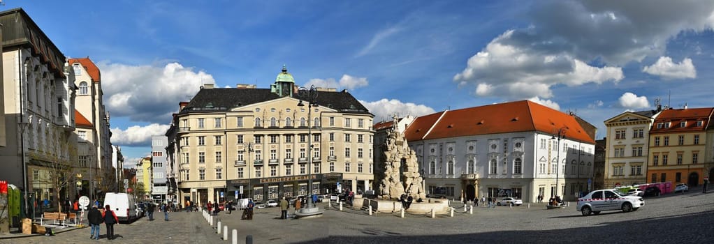 April 16, 2017, the city of Brno - Czech Republic - Europe. The cabbage market. Renowned place on the square for the sale of fruit and vegetables with old beautiful buildings.