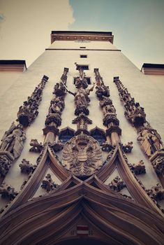 The city of Brno. - Czech Republic - Europe. Gate of the Old City Hall. A photo of the beautiful old architecture and tourist attraction with a lookout tower. Tourist Information Center.