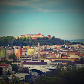 The city of Brno, Czech Republic-Europe. Top view of the city with monuments and roofs. Beautiful old castle - Spilberk