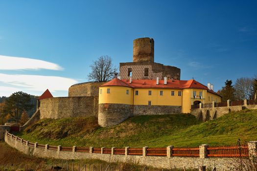 Beautiful old Czech castle Svojanov. Czech Republic Europe. Old architecture in landscape with blue sky and sun in the afternoon.