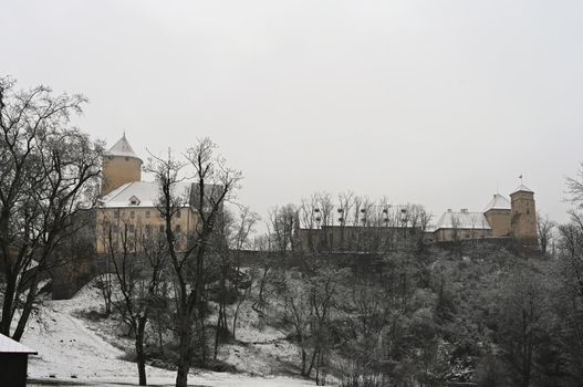 Winter landscape with a beautiful Gothic castle Veveri. Brno city - Czech Republic - Central Europe. 