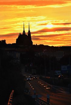 City of Brno, Czech Republic. Petrov - St. Peters and Paul church in sunset - sunrise.