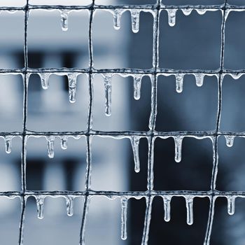 Beautiful icicles in winter. Concept for winter and frost.