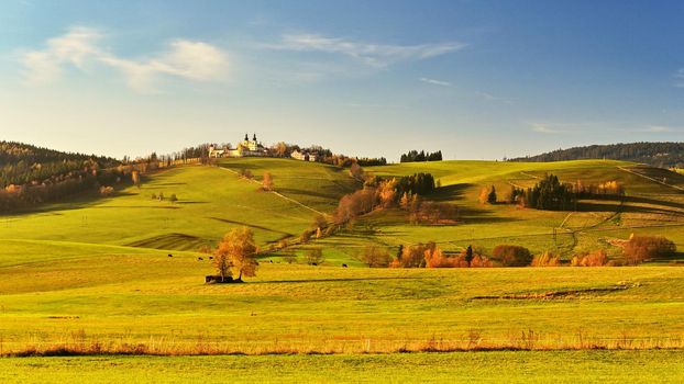 Mountain of Mother of God - beautiful autumn landscape with monastery in Czech Republic